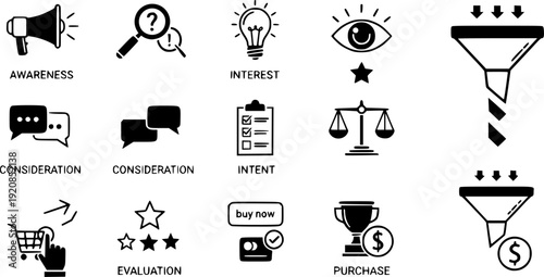 Sales funnel icons. silhouette icons for ui designs
