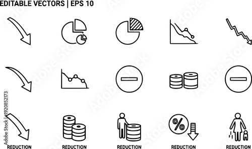 Reduction chart icons. Vector graphic. Editable vector stroke. EPS 10.
