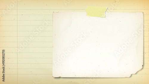 Old paper with stains effect stick on vintage lined notepaper horizontal background have blank space.