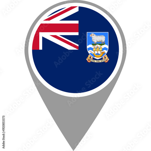 Falkland Islands flag location pin, Falkland Islands flag on location pin, Falkland Islands map pointer in high quality