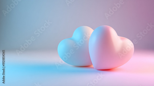 Pink Hearts on White Background with Blue and Red Light