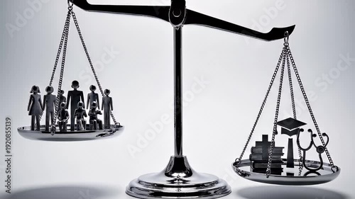 Balance Scales Showing People Opposite Healthcare Education and Books in Concept Art
