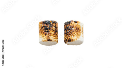 Schilderij op canvas wo roasted marshmallows with burnt and charred sides, summer campfire treat on a transparent background