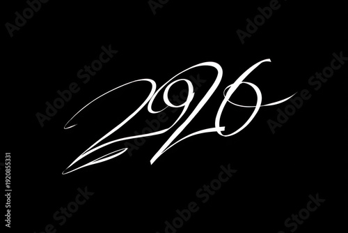 2026 White Calligraphy on Black Background