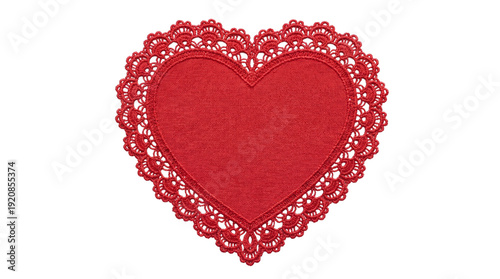 Obraz na plátně Red heart shaped lace doily with intricate crochet pattern, romantic textile ornament on a transparent background