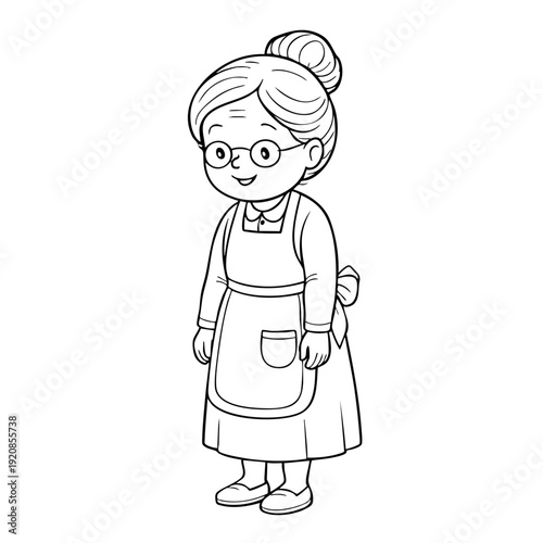 Charming vector illustration of a happy elderly woman chef wearing an apron and glasses, perfect for cooking, baking, and food-related designs.