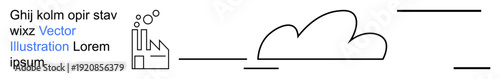 Climate change, industrial pollution, sustainability, environmental awareness, air quality, energy production. Factory and smoke with a cloud. Climate change and industrial pollution concept