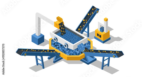 Industrial conveyor belt system with machinery and equipment.