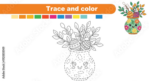 Outline of Easter eggs and pussy willow branches in a vase.