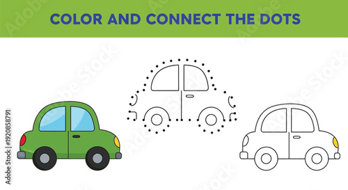 The trace and connect dots activity displays a green toy car.