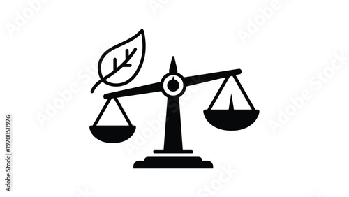 Legal scales of justice with one pan holding a green leaf, representing environmental law, sustainability, and ecological balance.