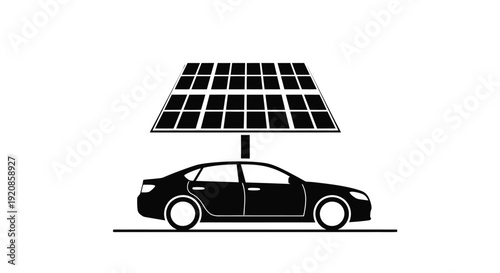 Electric car charges under solar panel array canopy.