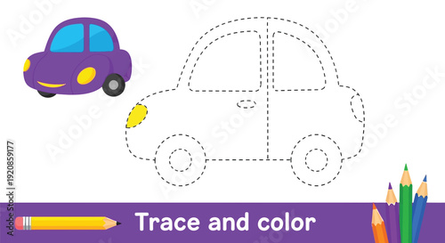 Tracing activity shows a dotted outline of a purple car.