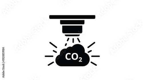 Silhouette icon of a ceiling-mounted carbon dioxide detector with a CO2 cloud below it, symbolizing safety and environmental sensing.