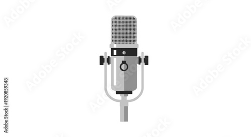 A studio microphone is positioned for a professional recording session indoors from a straight-on viewpoint.