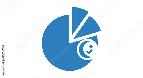 Blue pie chart with crescent moon and star symbol.