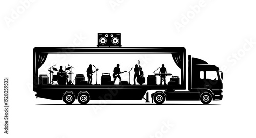 Live Music Tour Bus Vector Illustration