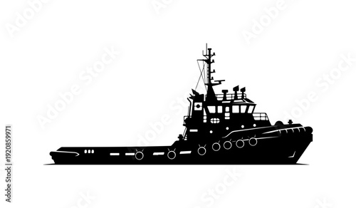 Black Vector Silhouette of a Workboat