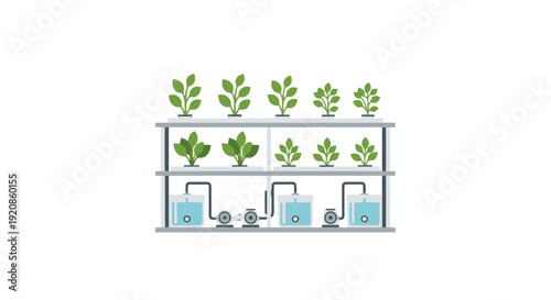 Vertical farm with plants growing on multiple levels in a controlled environment illustration