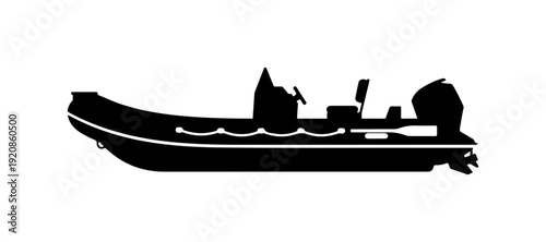 Inflatable Boat with Motor Silhouette Vector