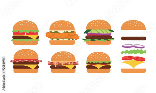 Colorful Burger Icons Pack for Menu and Restaurant Design