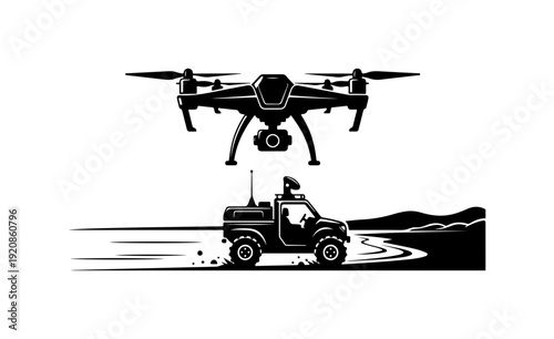 Drone and Military Vehicle Surveillance Duo