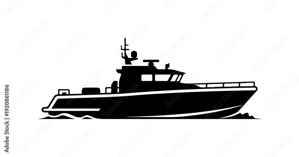 Naklejka premium Modern Patrol Boat Silhouette Vector Art