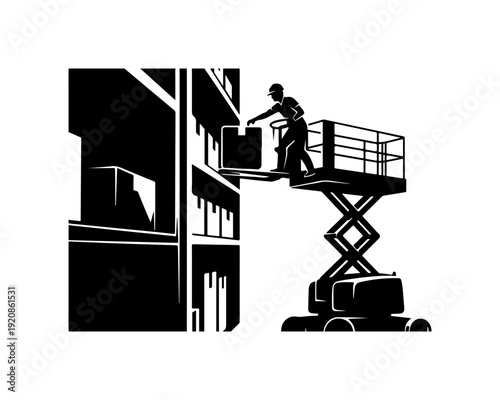 Construction Worker on Elevating Lift