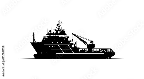 Black Vector Silhouette Cargo Ship Illustration