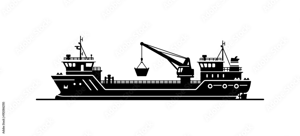Obraz premium Industrial Cargo Ship Vector Silhouette