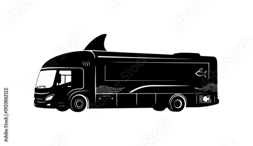 Black Vector Bus with Shark Silhouette Design