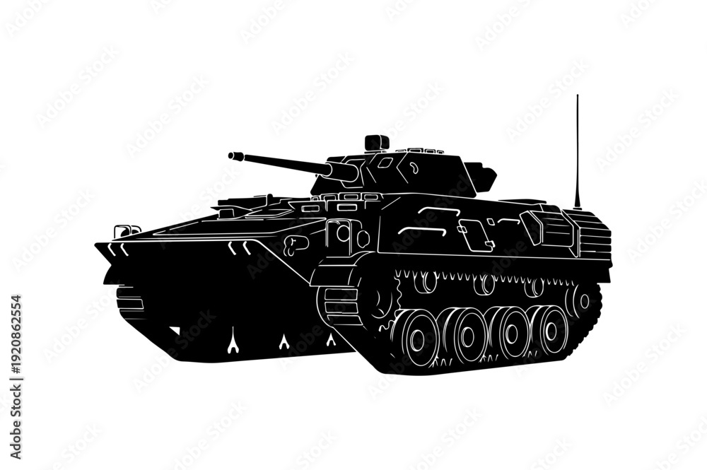 Fototapeta premium Black Vector Silhouette Military Tank Graphic