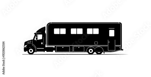 Black Motorhome Trailer Vector Illustration