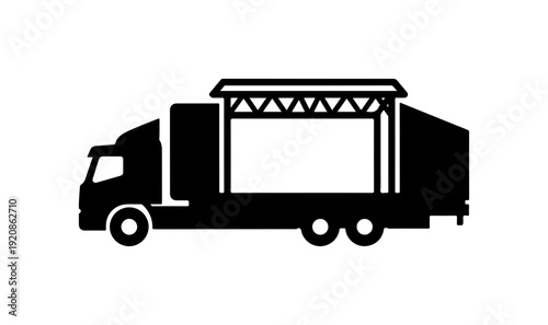Black Vector Truck with Stage Silhouette