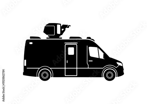 Black Broadcast News Van Vector Silhouette