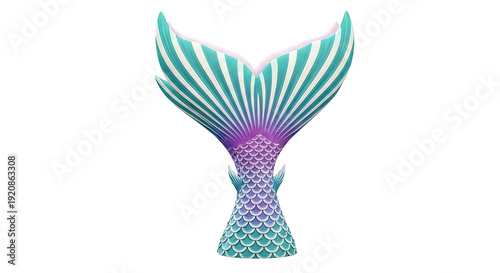 Striped Mermaid Tail with Teal, Purple, and White Colors