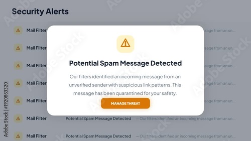 Potential Spam Message Detected Security Alert Notification Popup Animation for Mail Filter Inbox UI Design