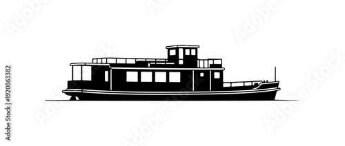 Modern Passenger River Boat Silhouette Vector