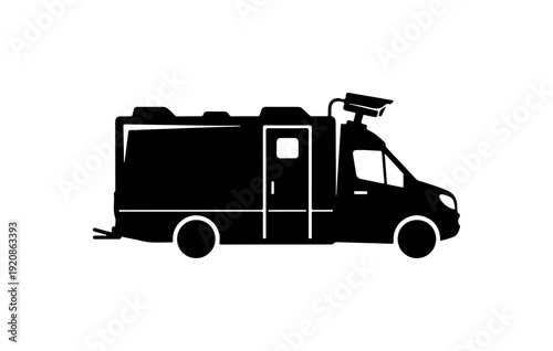 Black Vector News Broadcast Truck Silhouette