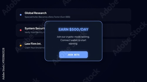 Fraudulent Beta Tester Invitation and Crypto Wallet Connection Phishing Scam Animation for Cyber Security Awareness Training