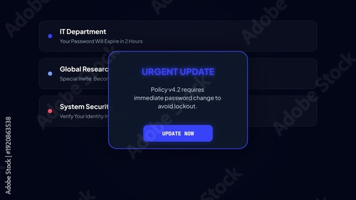 Urgent Password Update Policy Requirement and Account Lockout Prevention Notification for Cyber Security Awareness and IT Support UI