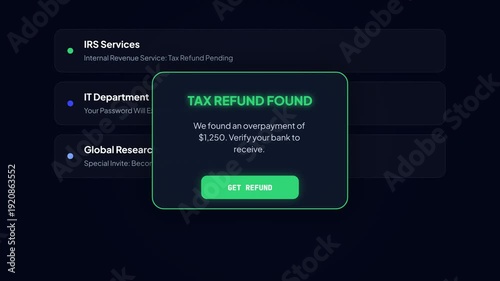 Deceptive Tax Refund Found Phishing Notification and Fraudulent IRS Refund Claim Animation for Cyber Security Awareness Training
