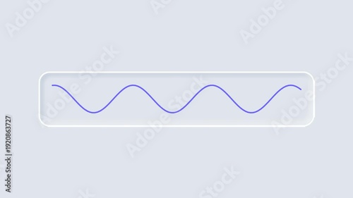 A visually appealing digital representation of a serene blue sine wave oscillating within a minimalist, translucent rectangular frame on a light grey background