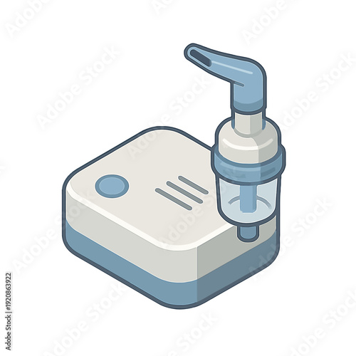 Compact medical nebulizer machine icon for respiratory health care and therapeutic treatment in a clean isometric style, ideal for healthcare applications and digital wellness graphics