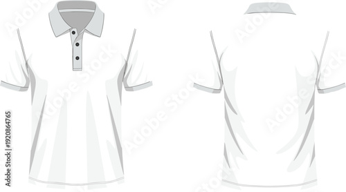 Front and back polo shirt mockup, realistic short sleeve apparel template, casual uniform clothing design illustration isolated