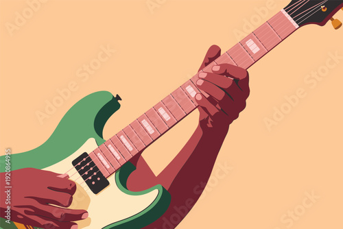 Person playing electric guitar with creative illustration style