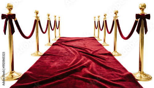 Quadro su tela Red carpet and gold stanchions isolated PNG, VIP entrance for events and award c