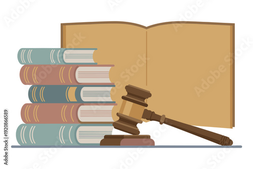 Law books and gavel for legal research and court proceedings