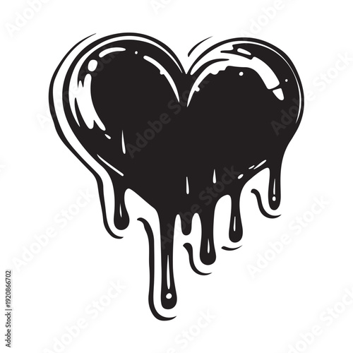 Edgy collection of black hearts that appear to be melting or dripping, creating a gothic, graffiti, or liquid ink effect.