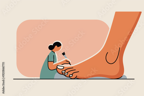 Professional nail technician painting toenails in modern salon